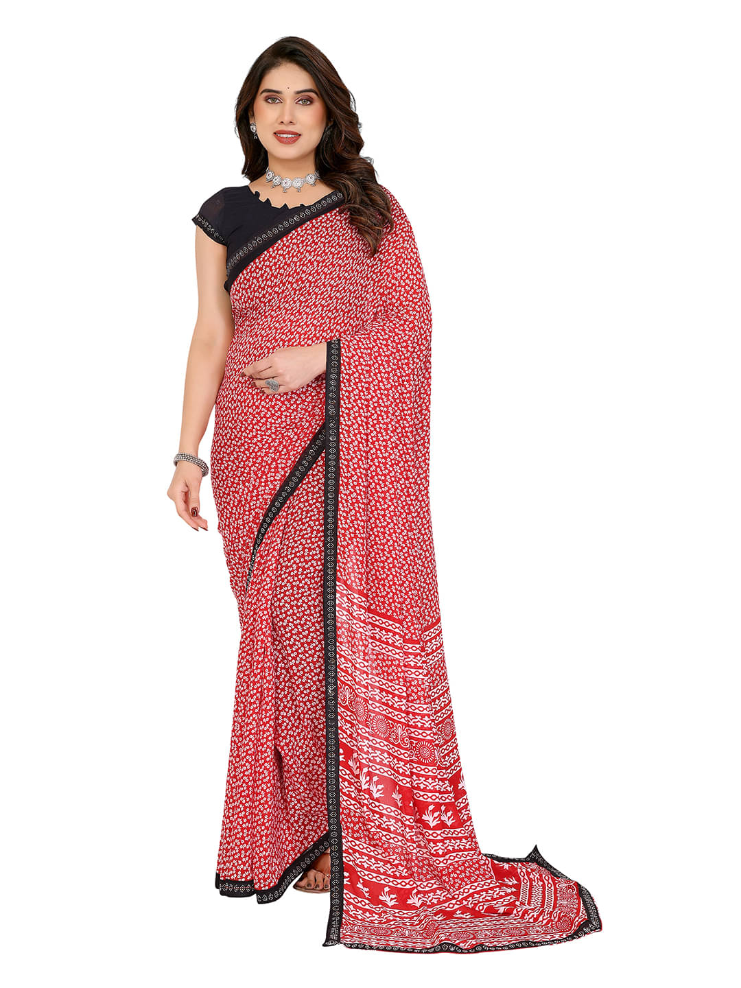 ANAND SAREES Georgette Embellished Chanderi saree With Unstitched Blouse Piece ( Red ) ANAND SAREES Georgette Embellished Chanderi saree With Unstitched Blouse Piece ( Red )