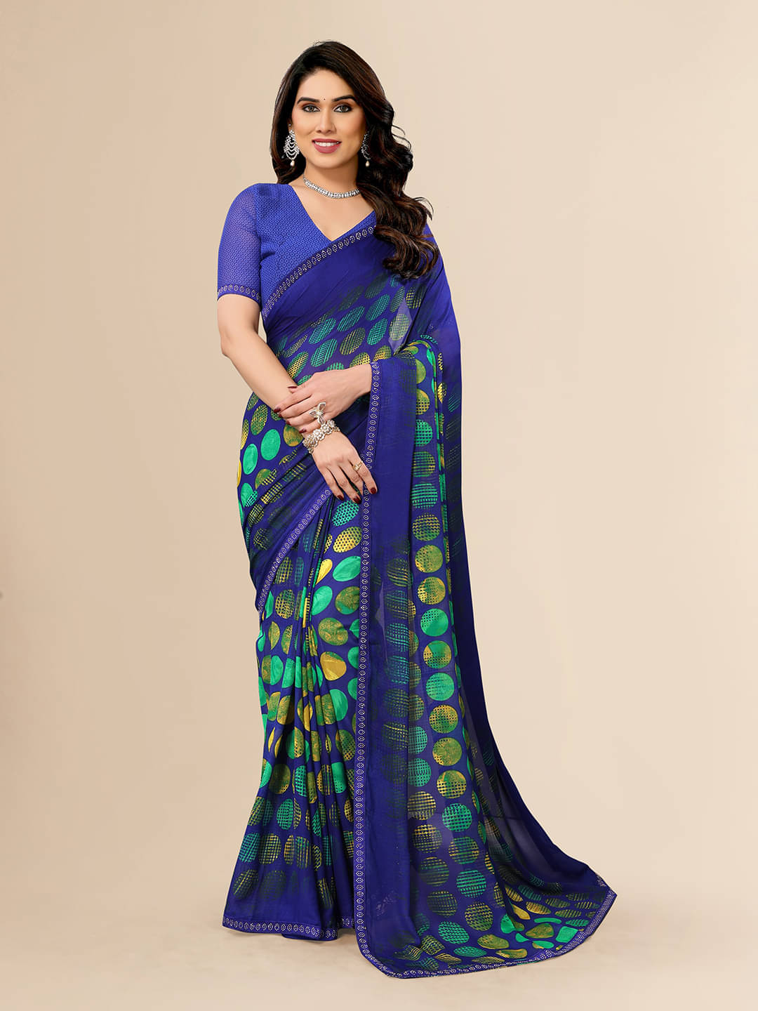 ANAND SAREES Georgette Embellished Chanderi saree With Unstitched Blouse Piece ( Blue ) ANAND SAREES Georgette Embellished Chanderi saree With Unstitched Blouse Piece ( Blue )
