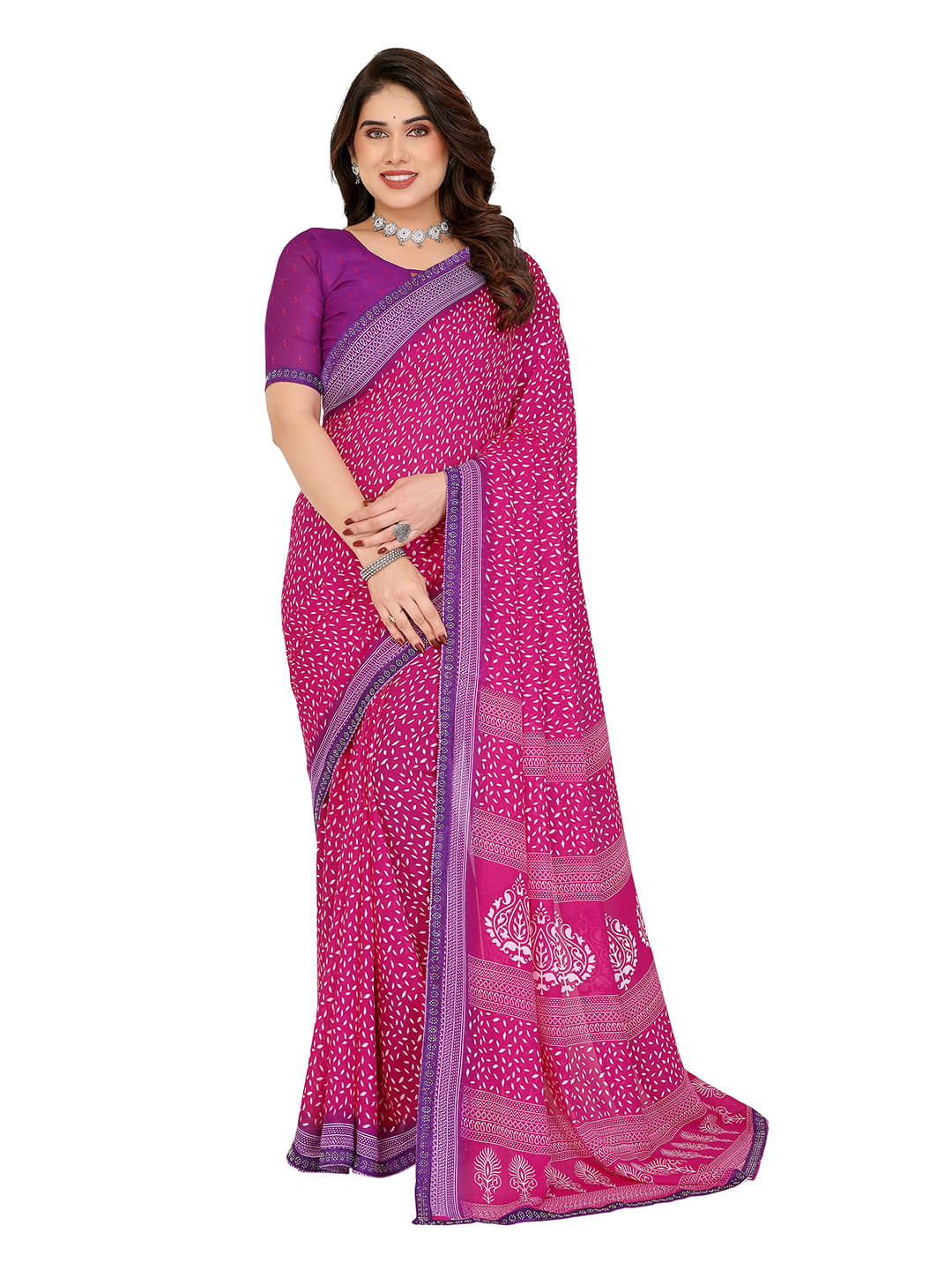     			ANAND SAREES Georgette Embellished Chanderi saree With Unstitched Blouse Piece ( Pink )