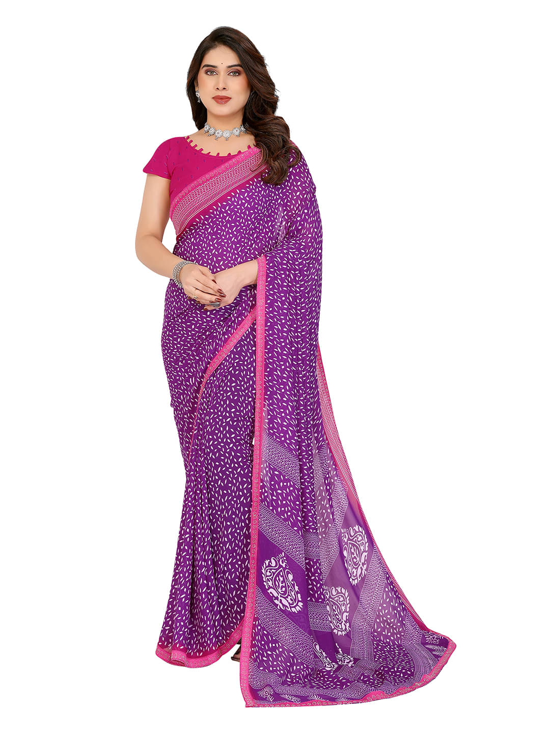 ANAND SAREES Georgette Embellished Chanderi saree With Unstitched Blouse Piece ( Purple ) ANAND SAREES Georgette Embellished Chanderi saree With Unstitched Blouse Piece ( Purple )