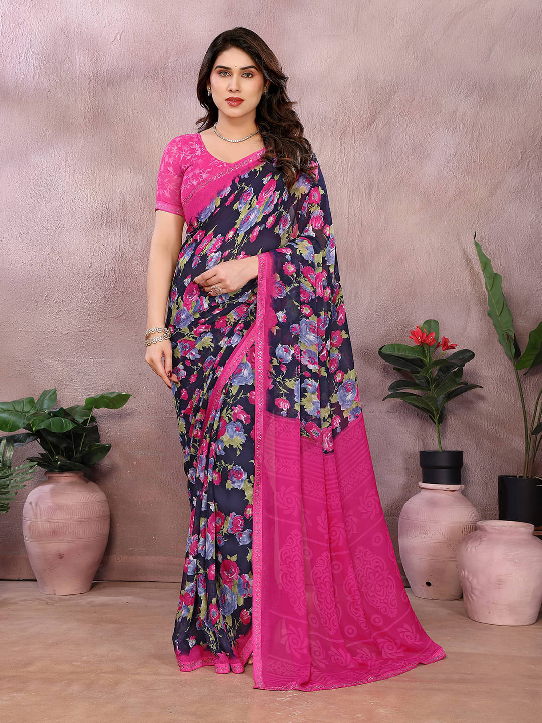 ANAND SAREES Georgette Embellished Chanderi saree With Unstitched Blouse Piece ( Blue ) ANAND SAREES Georgette Embellished Chanderi saree With Unstitched Blouse Piece ( Blue )
