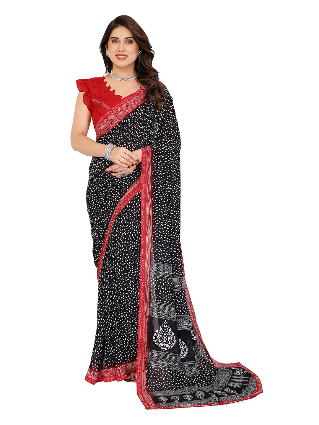     			ANAND SAREES Georgette Embellished Chanderi saree With Unstitched Blouse Piece ( Black )