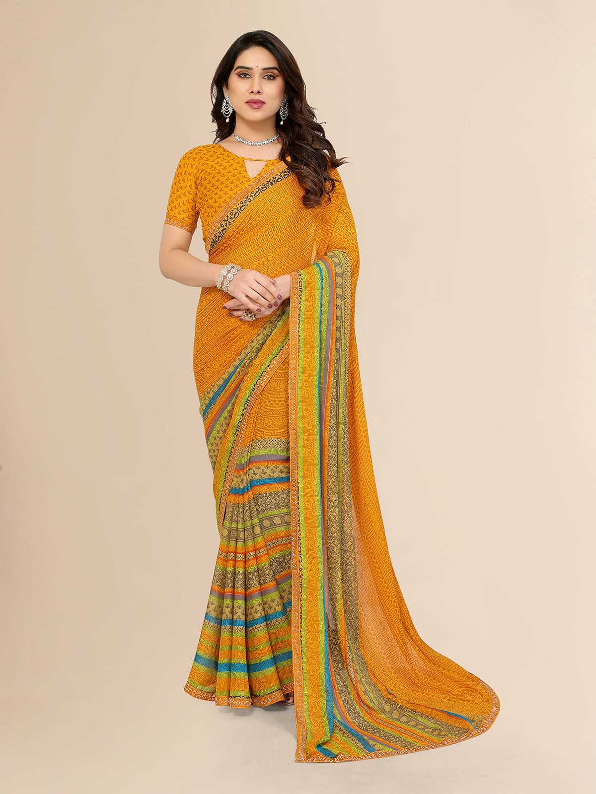 ANAND SAREES Georgette Embellished Chanderi saree With Unstitched Blouse Piece ( Yellow ) ANAND SAREES Georgette Embellished Chanderi saree With Unstitched Blouse Piece ( Yellow )