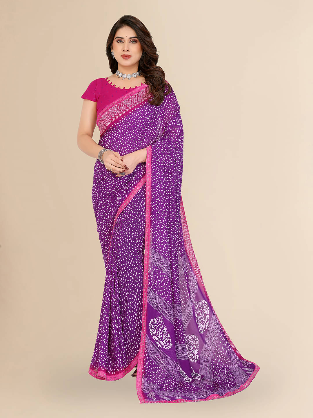ANAND SAREES Georgette Embellished Chanderi saree With Unstitched Blouse Piece ( Purple ) ANAND SAREES Georgette Embellished Chanderi saree With Unstitched Blouse Piece ( Purple )