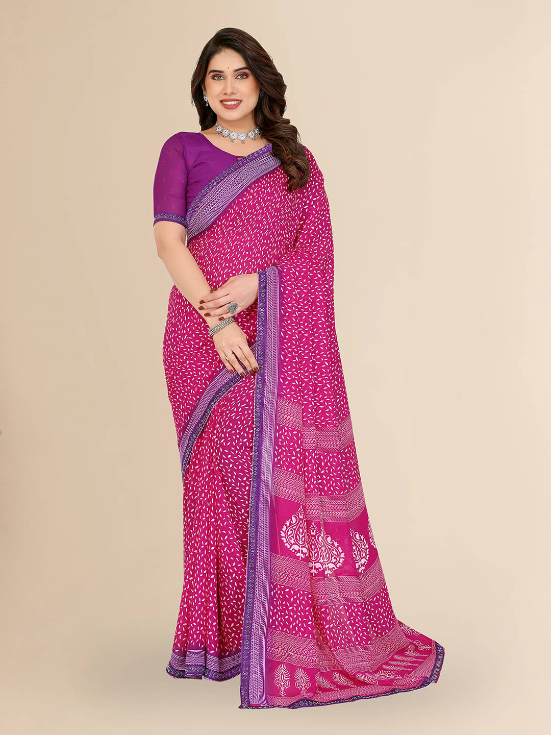 ANAND SAREES Georgette Embellished Chanderi saree With Unstitched Blouse Piece ( Pink ) ANAND SAREES Georgette Embellished Chanderi saree With Unstitched Blouse Piece ( Pink )