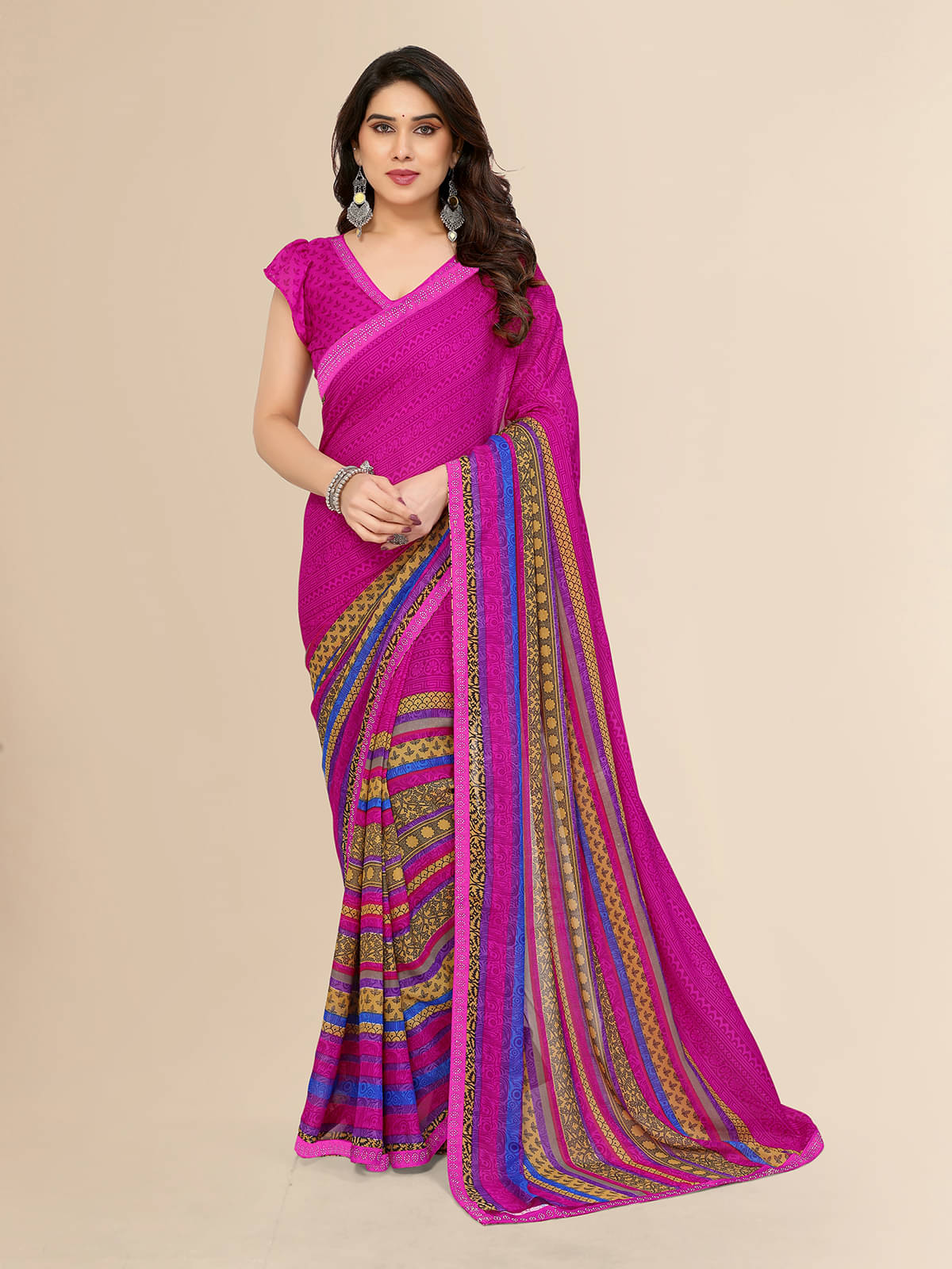 ANAND SAREES Georgette Embellished Chanderi saree With Unstitched Blouse Piece ( Pink ) ANAND SAREES Georgette Embellished Chanderi saree With Unstitched Blouse Piece ( Pink )