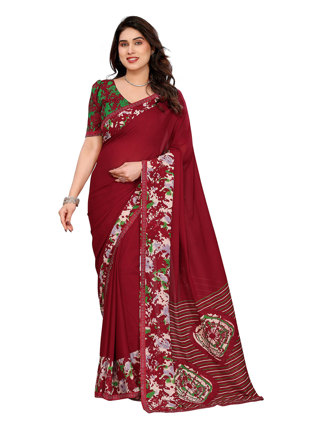 ANAND SAREES Georgette Embellished Chanderi saree With Unstitched Blouse Piece ( Maroon ) ANAND SAREES Georgette Embellished Chanderi saree With Unstitched Blouse Piece ( Maroon )