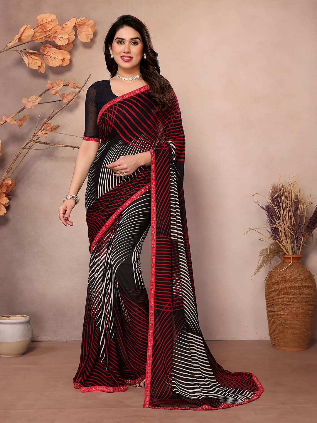 ANAND SAREES Georgette Embellished Chanderi saree With Unstitched Blouse Piece ( Black ) ANAND SAREES Georgette Embellished Chanderi saree With Unstitched Blouse Piece ( Black )