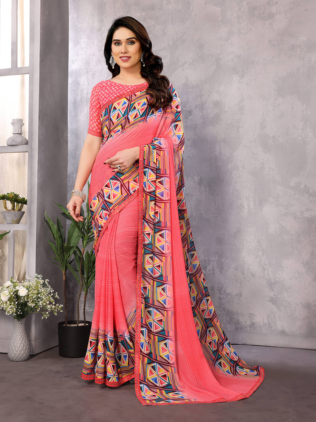 ANAND SAREES Georgette Embellished Chanderi saree With Unstitched Blouse Piece ( Pink ) ANAND SAREES Georgette Embellished Chanderi saree With Unstitched Blouse Piece ( Pink )