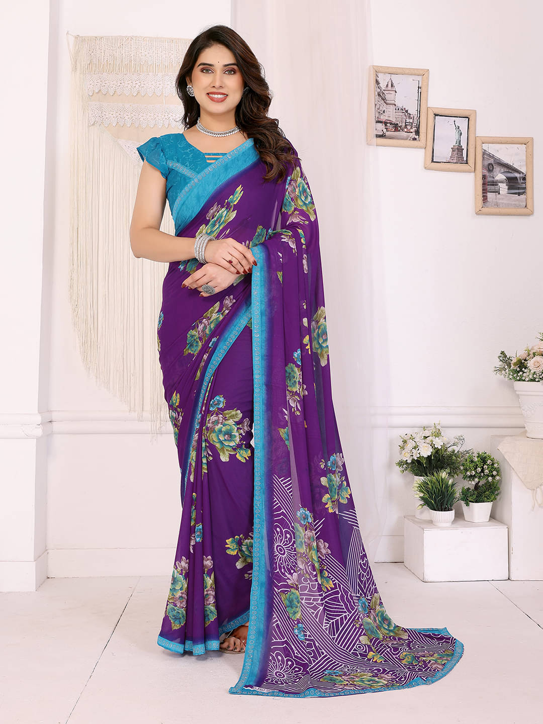 ANAND SAREES Georgette Embellished Chanderi saree With Unstitched Blouse Piece ( Purple ) ANAND SAREES Georgette Embellished Chanderi saree With Unstitched Blouse Piece ( Purple )