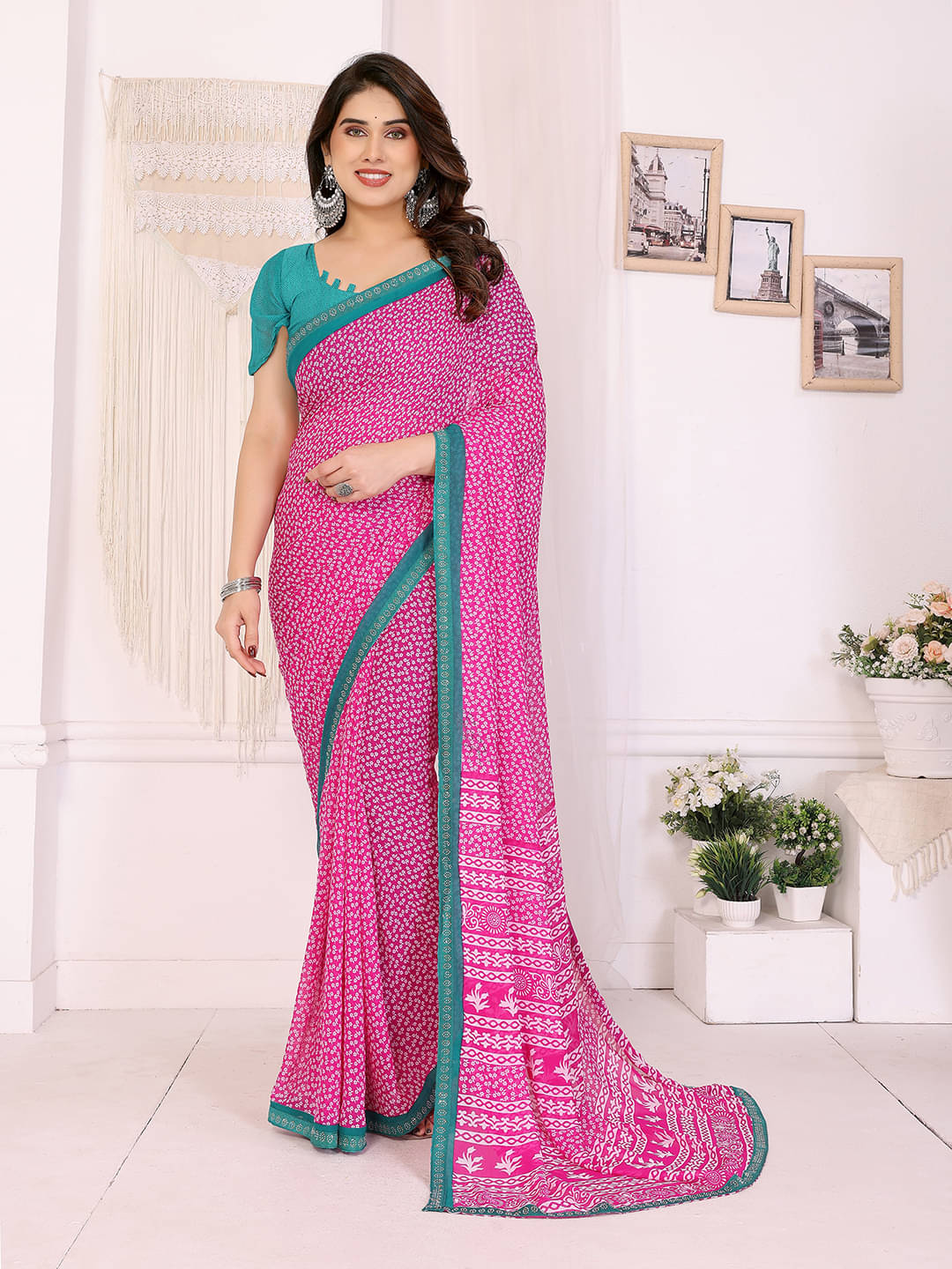     			ANAND SAREES Georgette Embellished Chanderi saree With Unstitched Blouse Piece ( Pink )