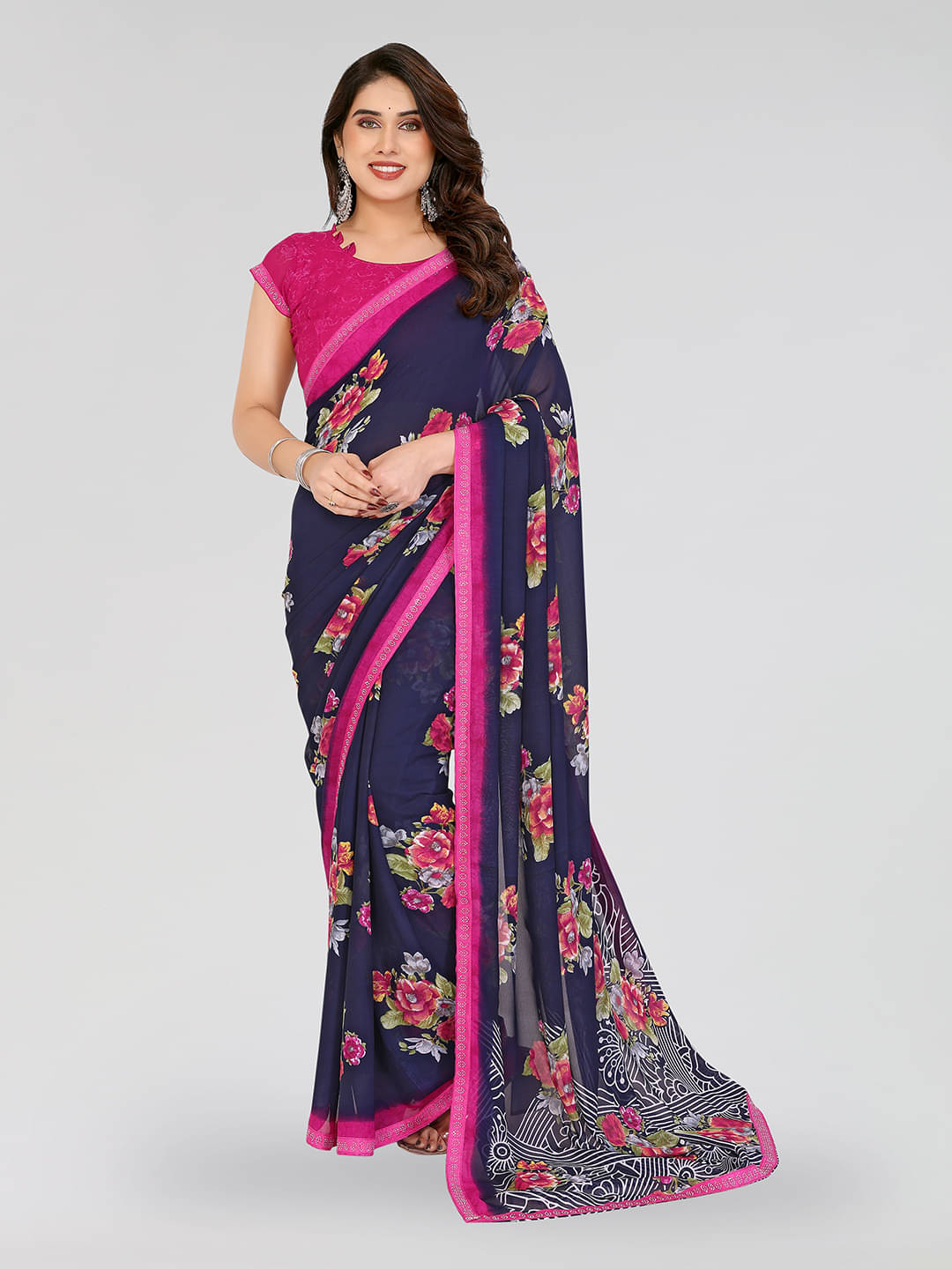ANAND SAREES Georgette Embellished Chanderi saree With Unstitched Blouse Piece ( Blue ) ANAND SAREES Georgette Embellished Chanderi saree With Unstitched Blouse Piece ( Blue )