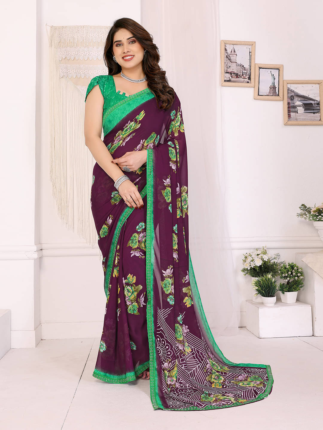 ANAND SAREES Georgette Embellished Chanderi saree With Unstitched Blouse Piece ( Brown ) ANAND SAREES Georgette Embellished Chanderi saree With Unstitched Blouse Piece ( Brown )