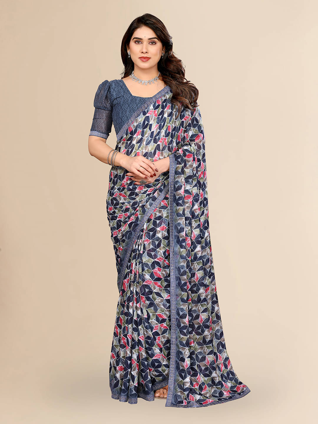ANAND SAREES Georgette Embellished Chanderi saree With Unstitched Blouse Piece ( Grey ) ANAND SAREES Georgette Embellished Chanderi saree With Unstitched Blouse Piece ( Grey )