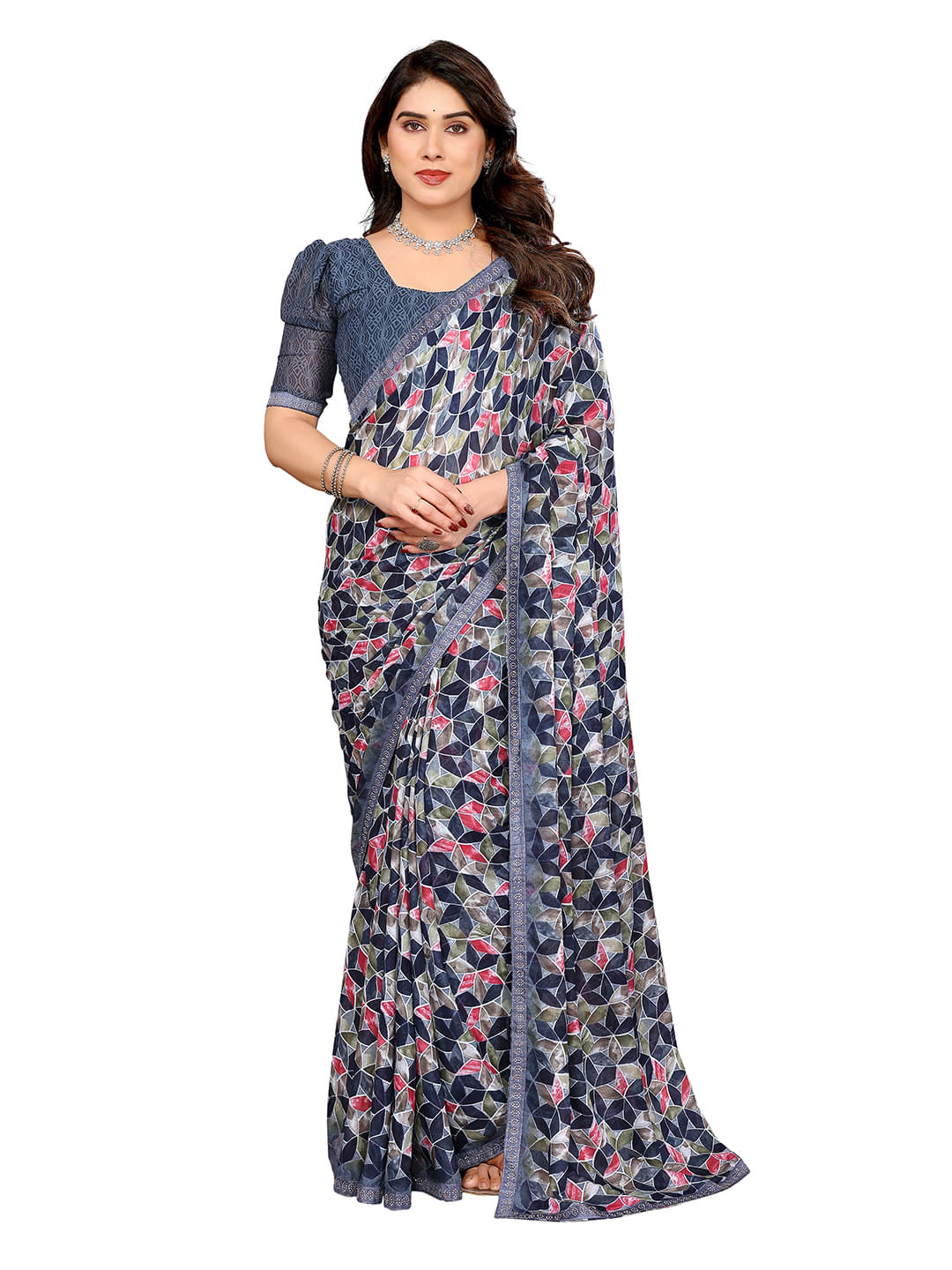     			ANAND SAREES Georgette Embellished Chanderi saree With Unstitched Blouse Piece ( Grey )