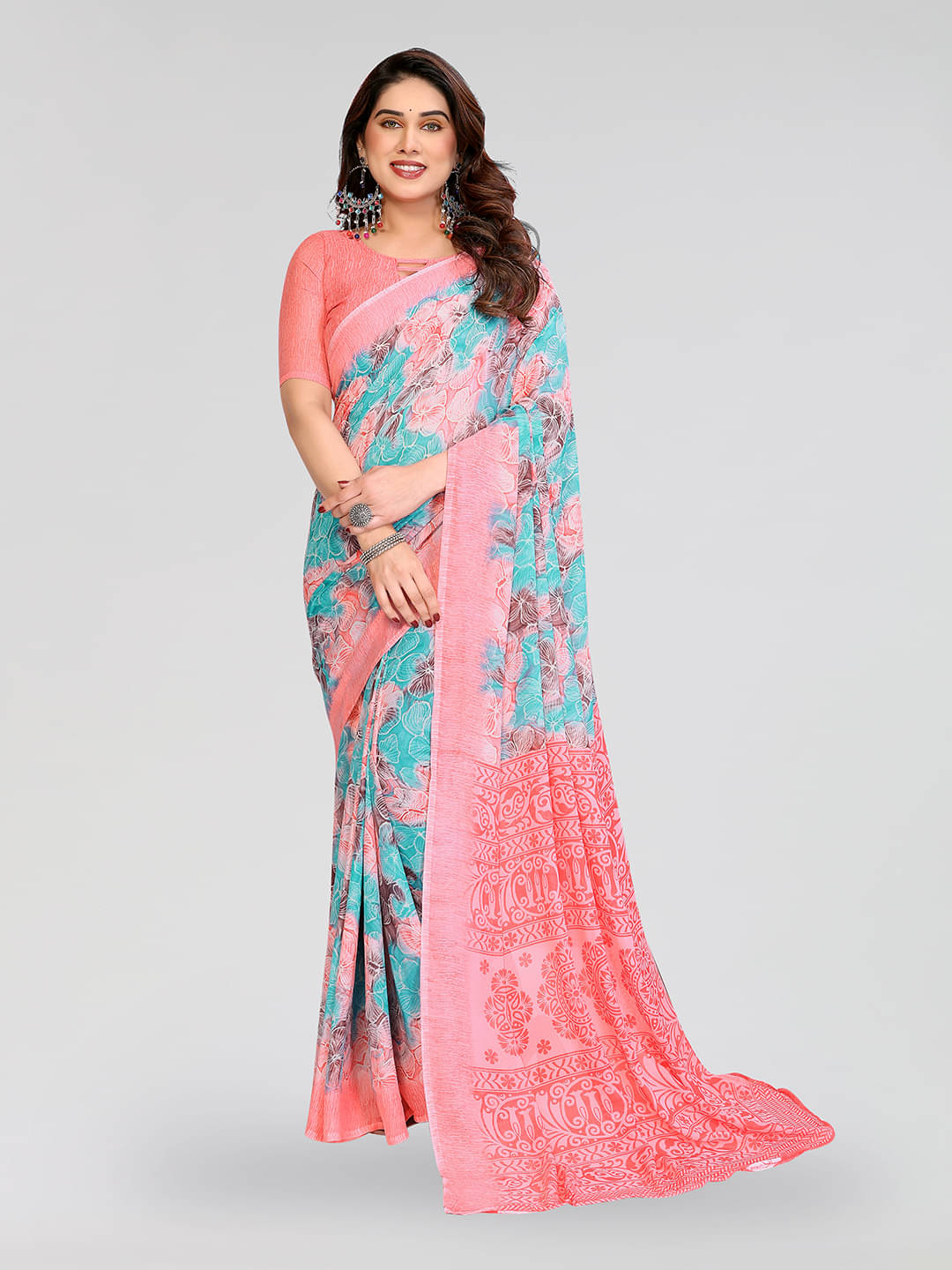     			ANAND SAREES Georgette Printed Chanderi saree With Unstitched Blouse Piece ( Pink )