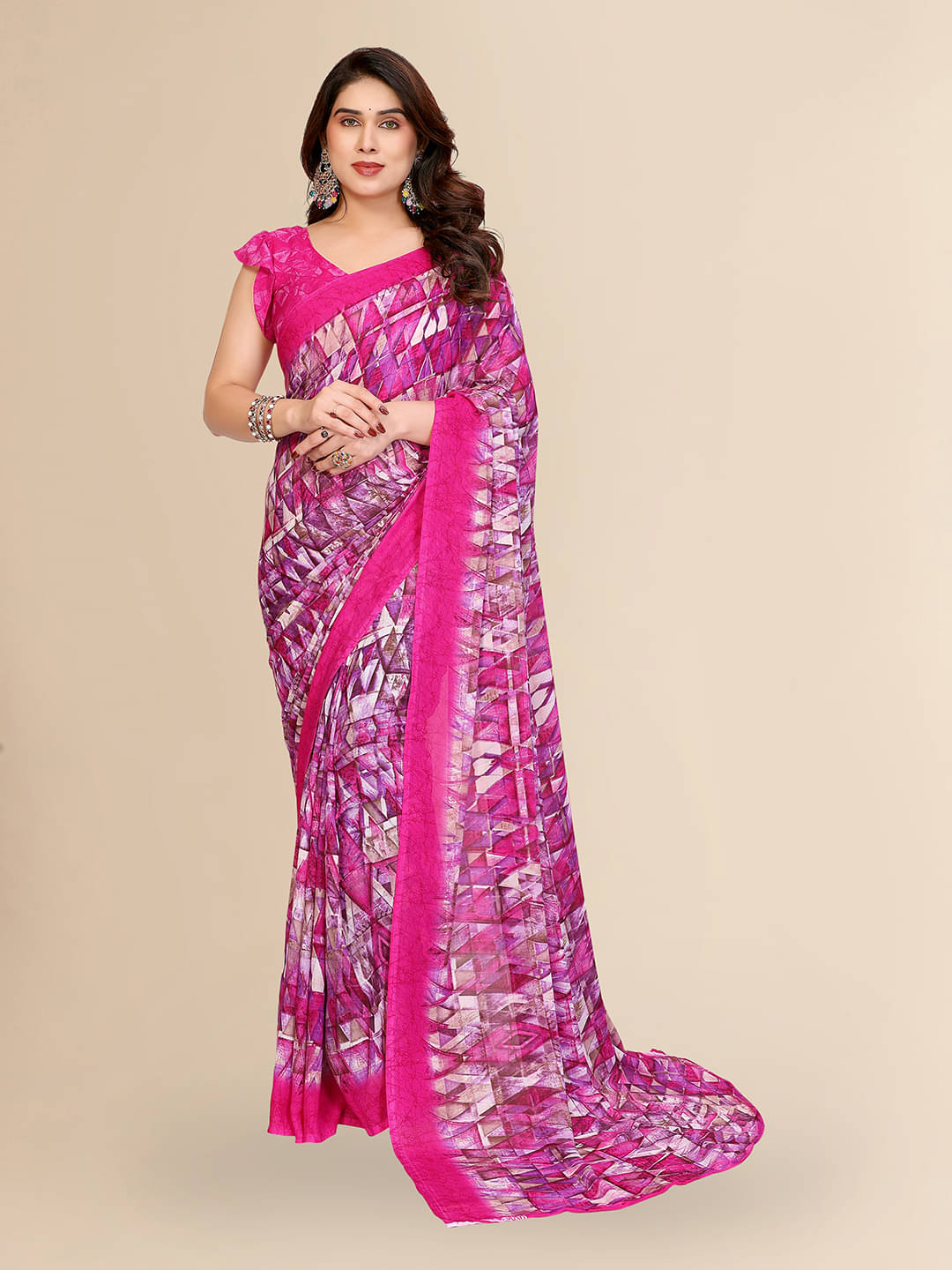     			ANAND SAREES Georgette Printed Chanderi saree With Unstitched Blouse Piece ( Pink )