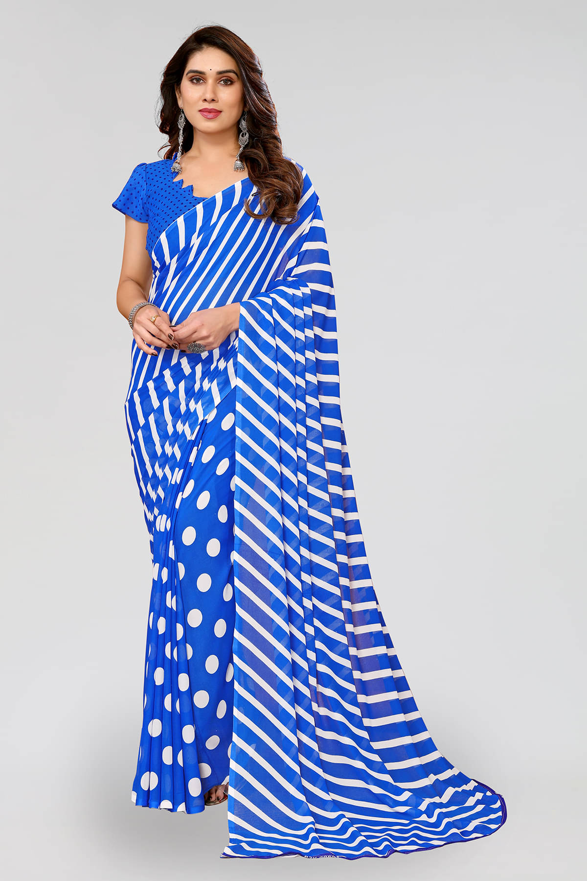     			ANAND SAREES Georgette Printed Chanderi saree With Unstitched Blouse Piece ( Blue )
