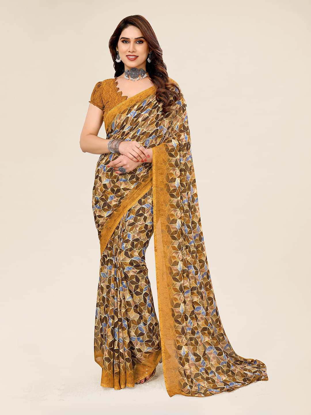 ANAND SAREES Georgette Printed Chanderi saree With Unstitched Blouse Piece ( Yellow ) ANAND SAREES Georgette Printed Chanderi saree With Unstitched Blouse Piece ( Yellow )