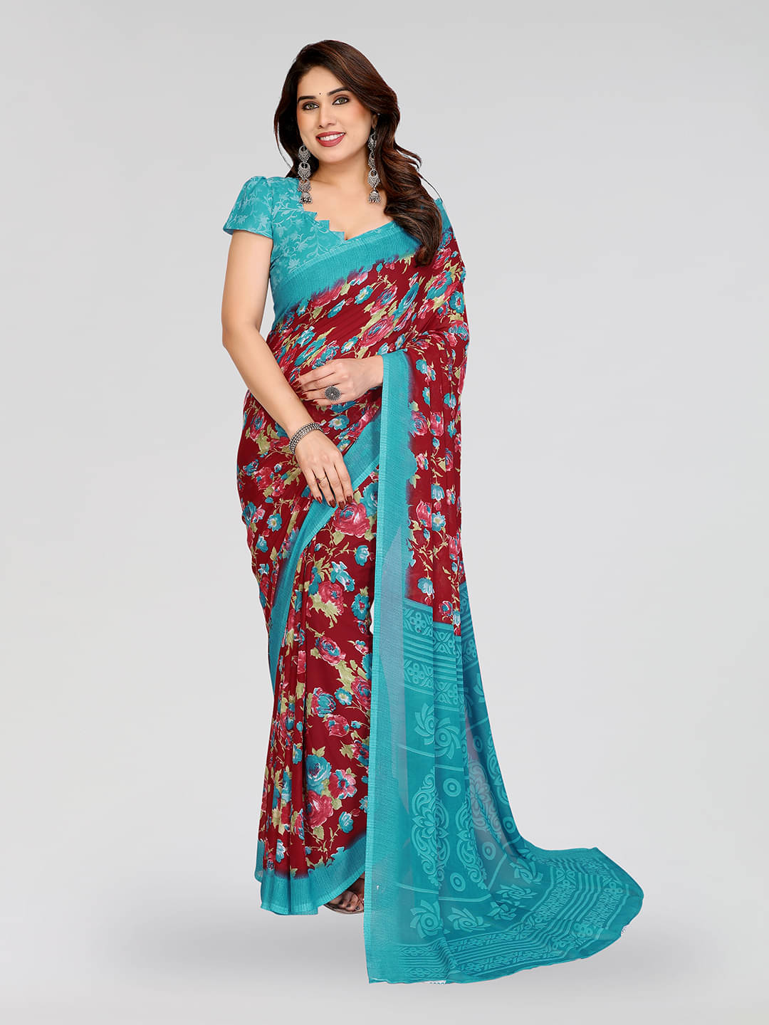 ANAND SAREES Georgette Printed Chanderi saree With Unstitched Blouse Piece ( Maroon ) ANAND SAREES Georgette Printed Chanderi saree With Unstitched Blouse Piece ( Maroon )