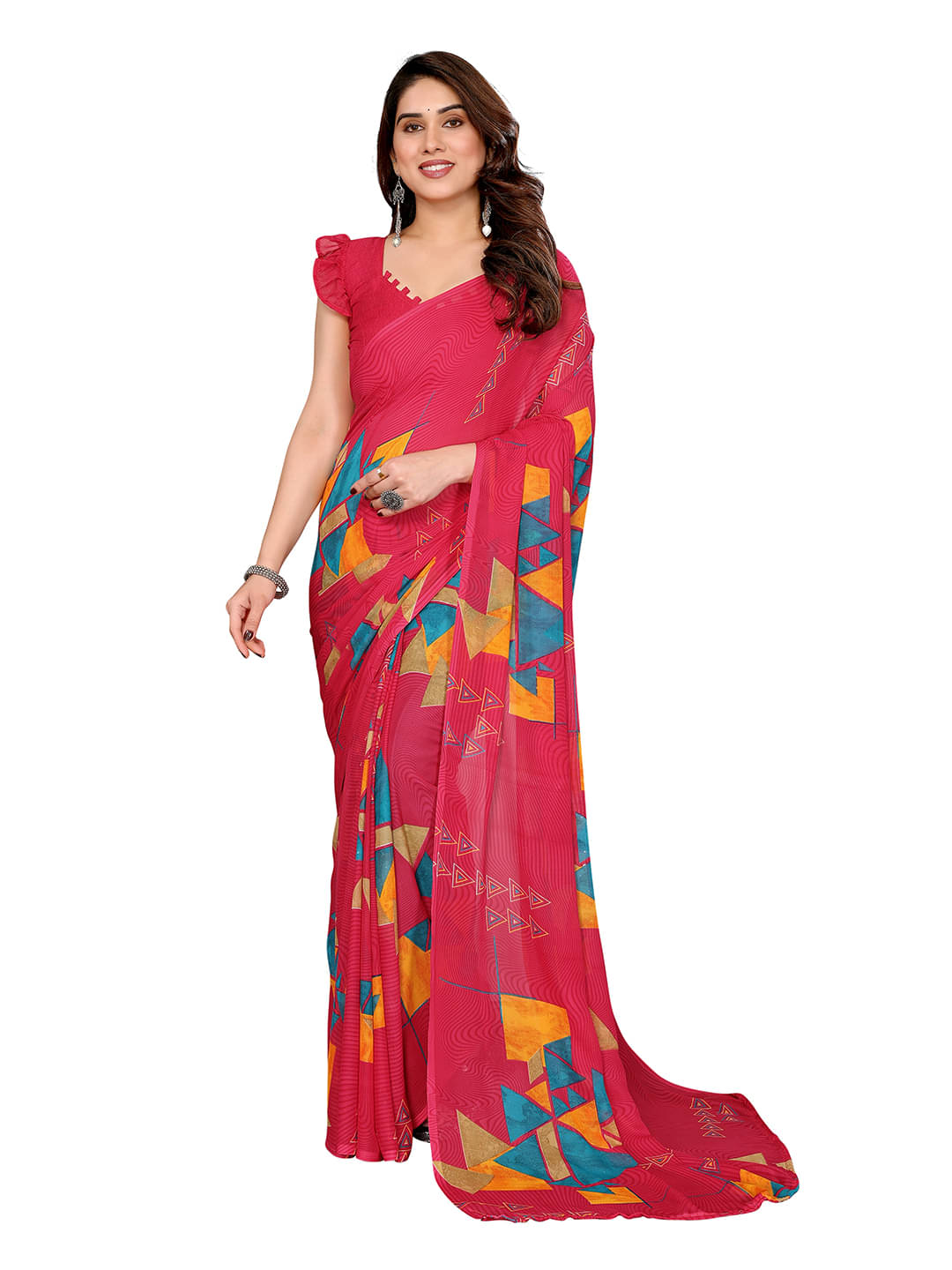     			ANAND SAREES Georgette Printed Chanderi saree With Unstitched Blouse Piece ( Pink )