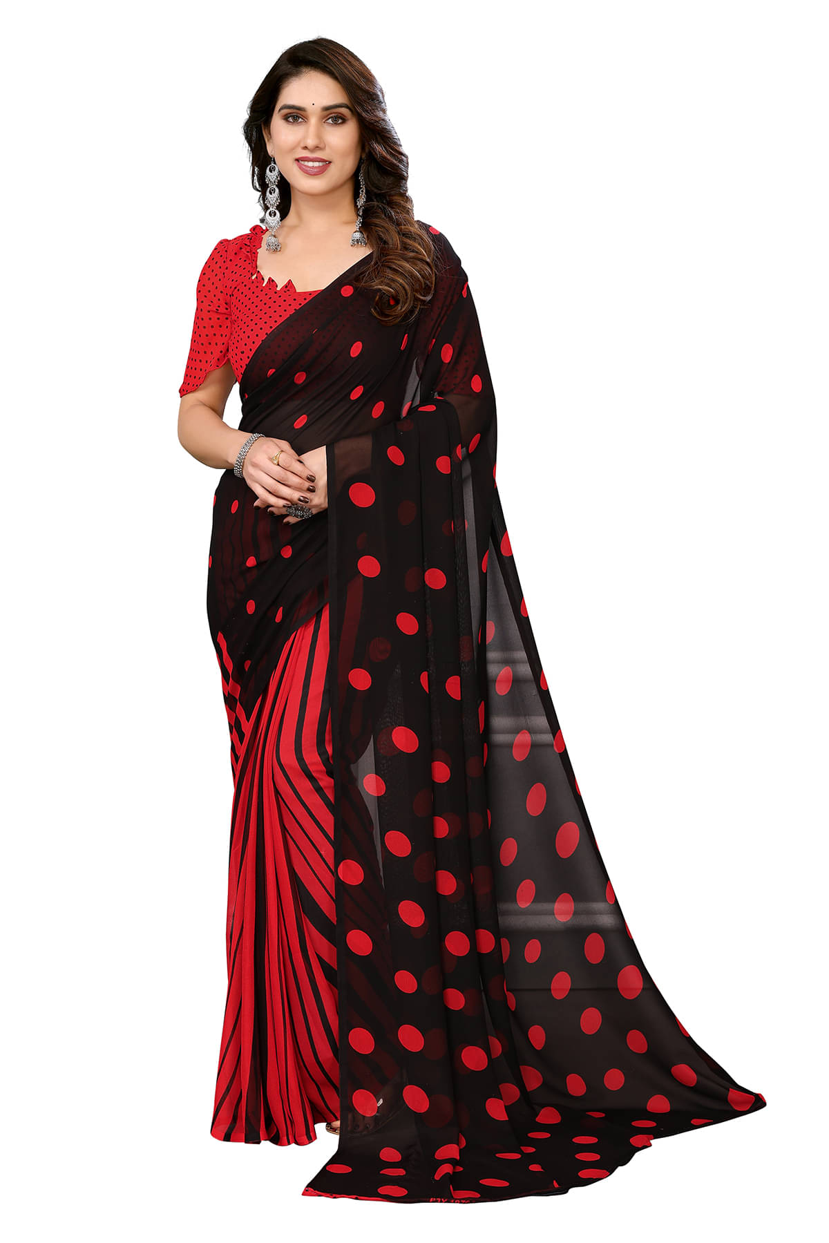 ANAND SAREES Georgette Printed Chanderi saree With Unstitched Blouse Piece ( Red ) ANAND SAREES Georgette Printed Chanderi saree With Unstitched Blouse Piece ( Red )