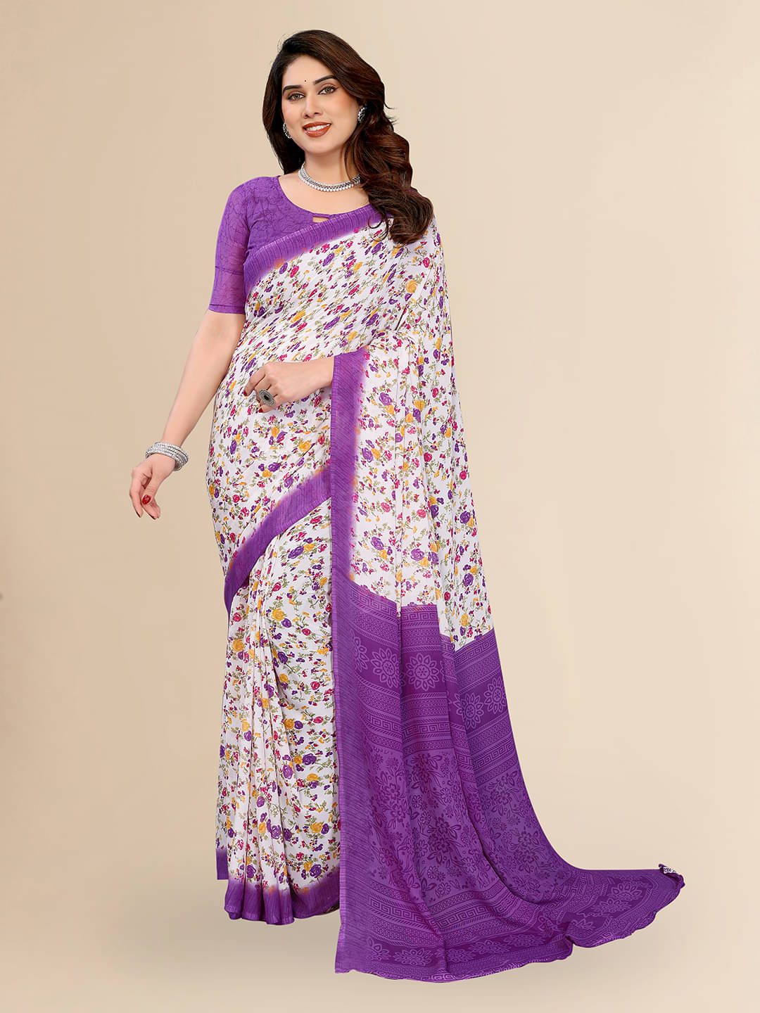 ANAND SAREES Georgette Printed Chanderi saree With Unstitched Blouse Piece ( Purple ) ANAND SAREES Georgette Printed Chanderi saree With Unstitched Blouse Piece ( Purple )