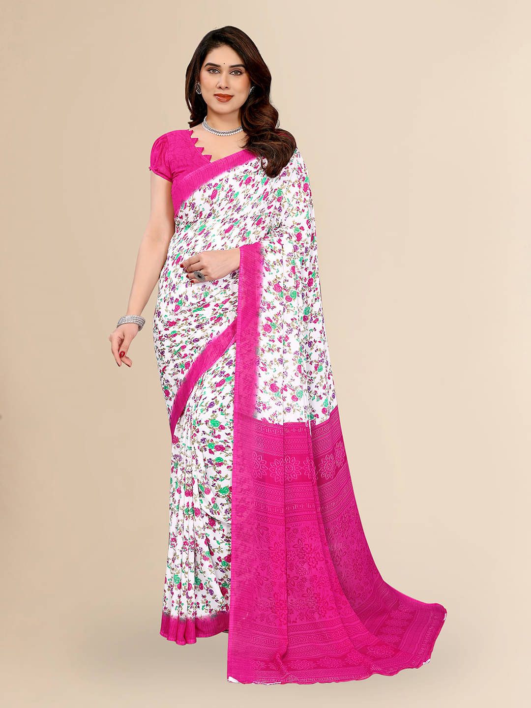 ANAND SAREES Georgette Printed Chanderi saree With Unstitched Blouse Piece ( Pink ) ANAND SAREES Georgette Printed Chanderi saree With Unstitched Blouse Piece ( Pink )