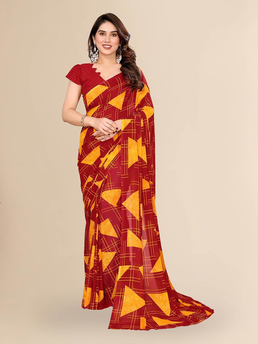 ANAND SAREES Georgette Printed Chanderi saree With Unstitched Blouse Piece ( Maroon ) ANAND SAREES Georgette Printed Chanderi saree With Unstitched Blouse Piece ( Maroon )