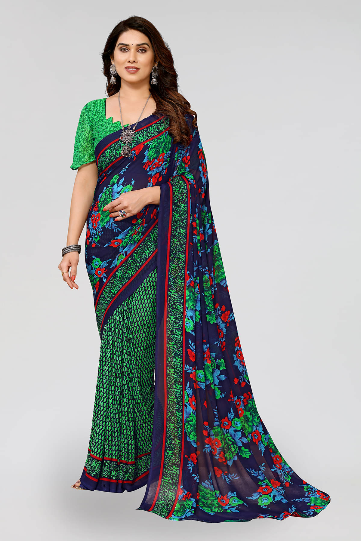 ANAND SAREES Georgette Printed Chanderi saree With Unstitched Blouse Piece ( Green ) ANAND SAREES Georgette Printed Chanderi saree With Unstitched Blouse Piece ( Green )