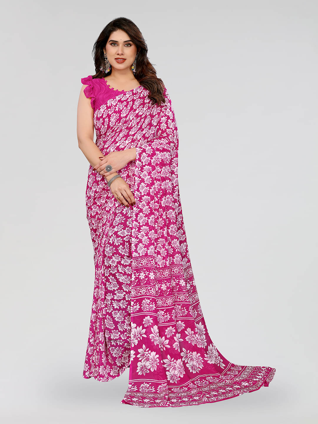 ANAND SAREES Georgette Printed Chanderi saree With Unstitched Blouse Piece ( Pink ) ANAND SAREES Georgette Printed Chanderi saree With Unstitched Blouse Piece ( Pink )