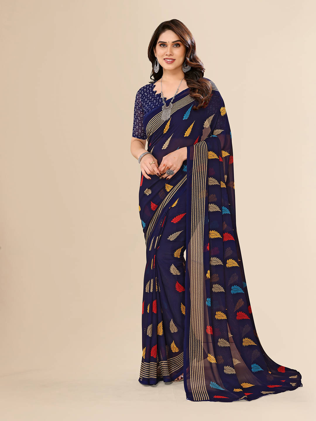 ANAND SAREES Georgette Printed Chanderi saree With Unstitched Blouse Piece ( Blue ) ANAND SAREES Georgette Printed Chanderi saree With Unstitched Blouse Piece ( Blue )