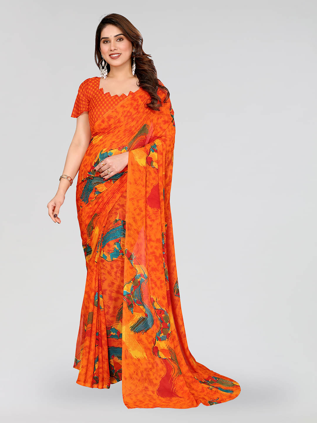 ANAND SAREES Georgette Printed Chanderi saree With Unstitched Blouse Piece ( Orange ) ANAND SAREES Georgette Printed Chanderi saree With Unstitched Blouse Piece ( Orange )