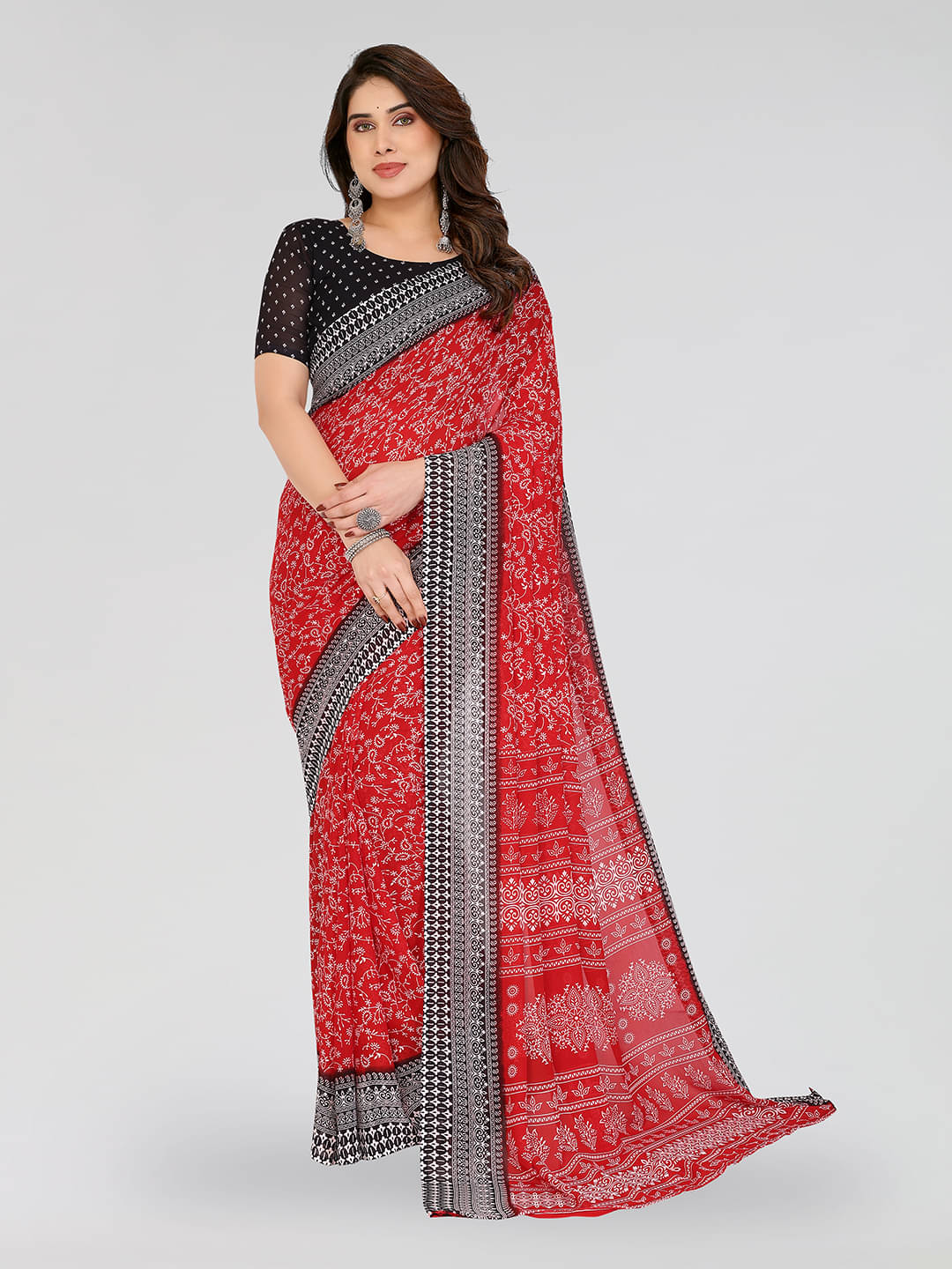 ANAND SAREES Georgette Printed Chanderi saree With Unstitched Blouse Piece ( Red ) ANAND SAREES Georgette Printed Chanderi saree With Unstitched Blouse Piece ( Red )