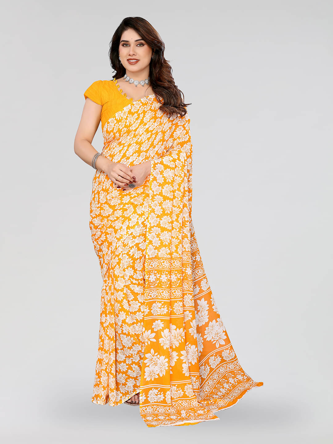 ANAND SAREES Georgette Printed Chanderi saree With Unstitched Blouse Piece ( Yellow ) ANAND SAREES Georgette Printed Chanderi saree With Unstitched Blouse Piece ( Yellow )