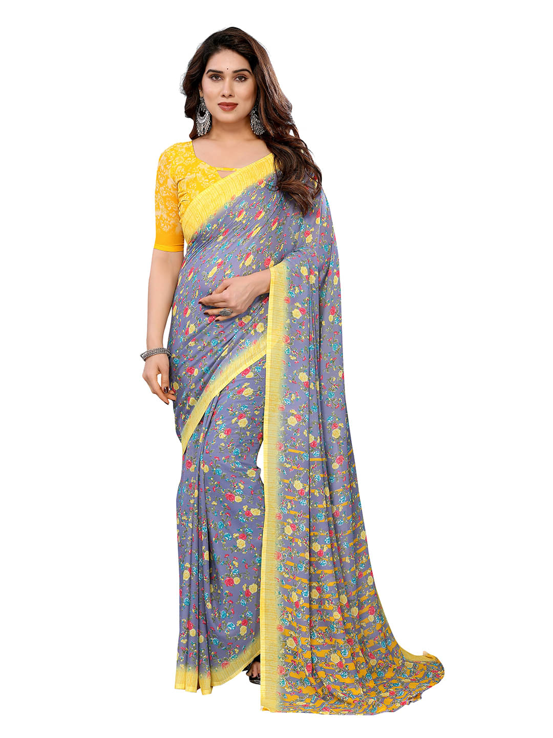 ANAND SAREES Georgette Printed Chanderi saree With Unstitched Blouse Piece ( Grey ) ANAND SAREES Georgette Printed Chanderi saree With Unstitched Blouse Piece ( Grey )