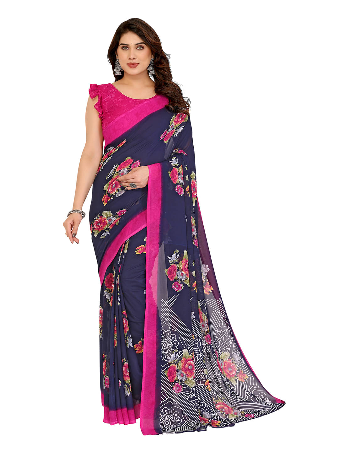 ANAND SAREES Georgette Printed Chanderi saree With Unstitched Blouse Piece ( Blue ) ANAND SAREES Georgette Printed Chanderi saree With Unstitched Blouse Piece ( Blue )