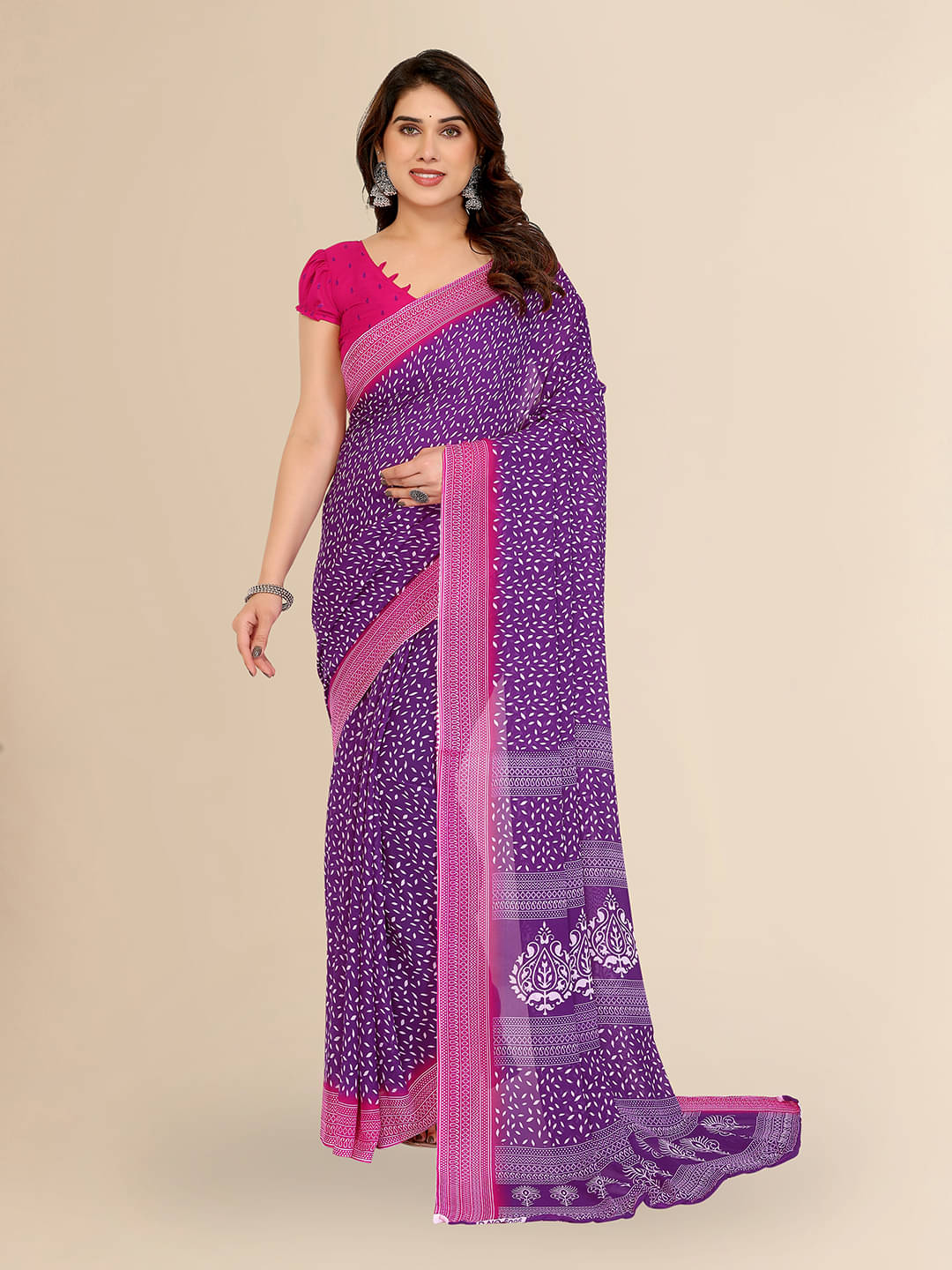ANAND SAREES Georgette Printed Chanderi saree With Unstitched Blouse Piece ( Purple ) ANAND SAREES Georgette Printed Chanderi saree With Unstitched Blouse Piece ( Purple )