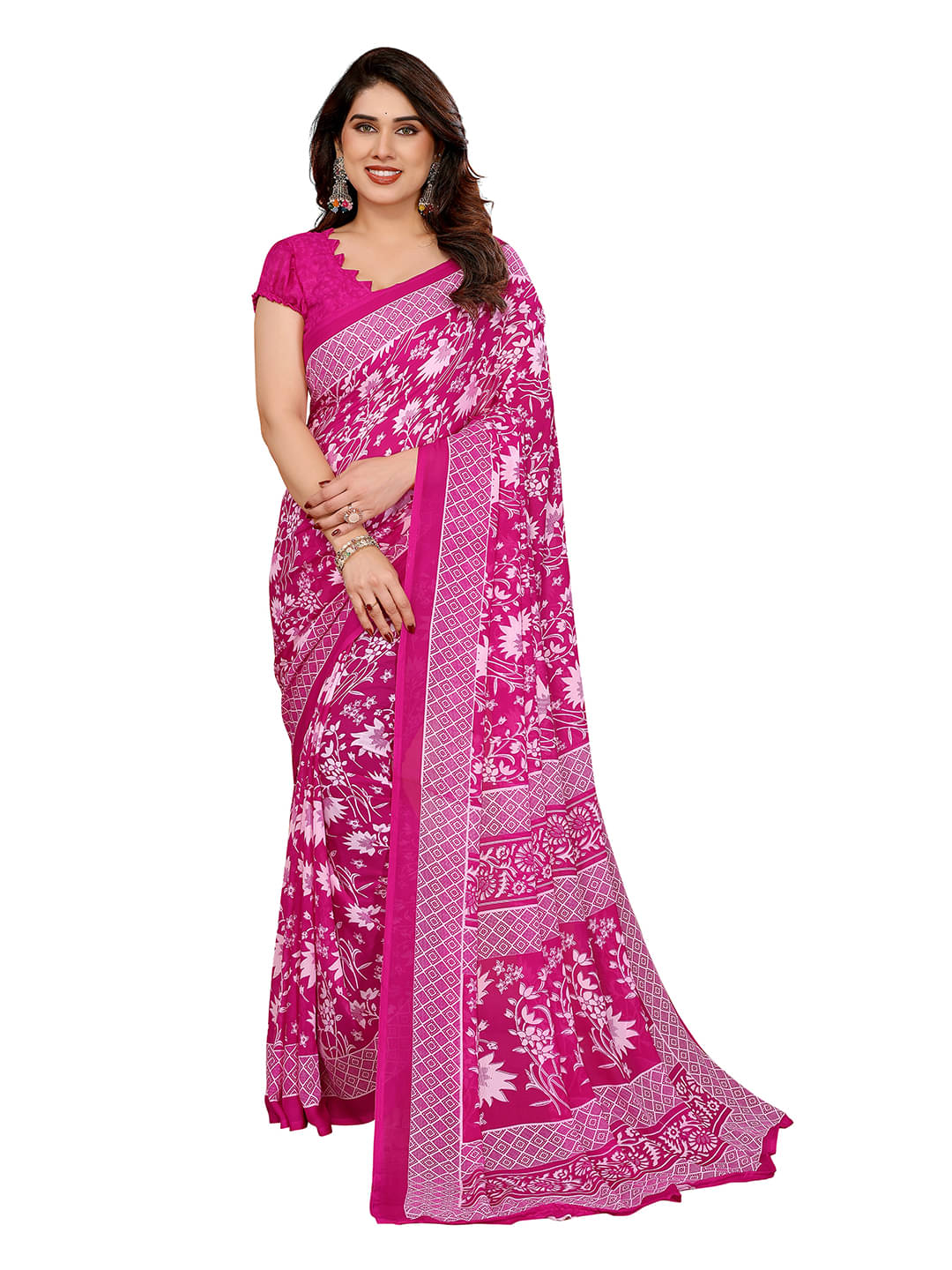     			ANAND SAREES Georgette Printed Chanderi saree With Unstitched Blouse Piece ( Pink )