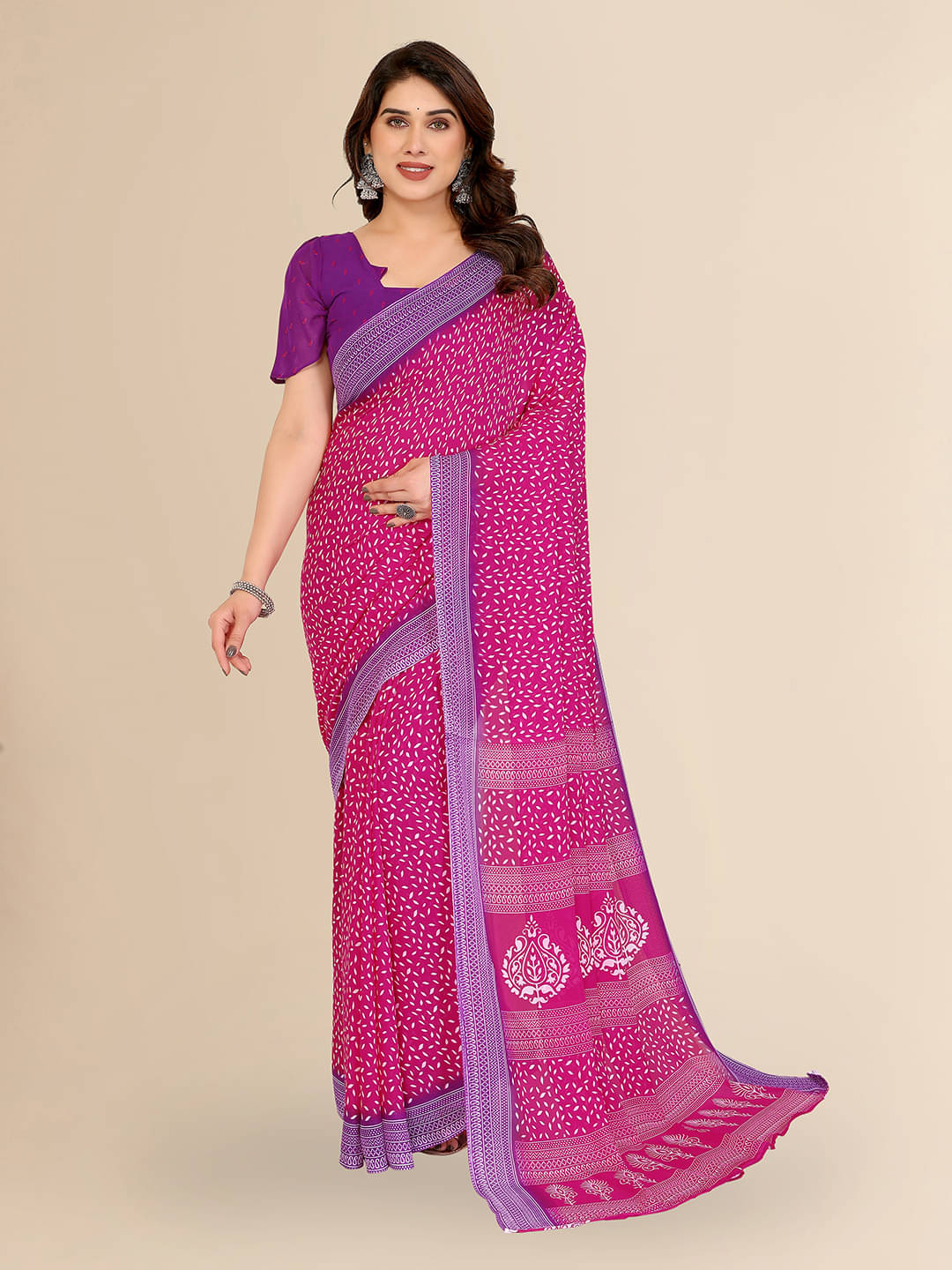 ANAND SAREES Georgette Printed Chanderi saree With Unstitched Blouse Piece ( Pink ) ANAND SAREES Georgette Printed Chanderi saree With Unstitched Blouse Piece ( Pink )