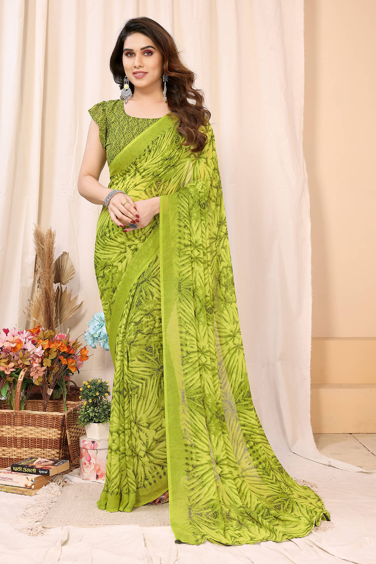 ANAND SAREES Georgette Printed Chanderi saree With Unstitched Blouse Piece ( Green ) ANAND SAREES Georgette Printed Chanderi saree With Unstitched Blouse Piece ( Green )