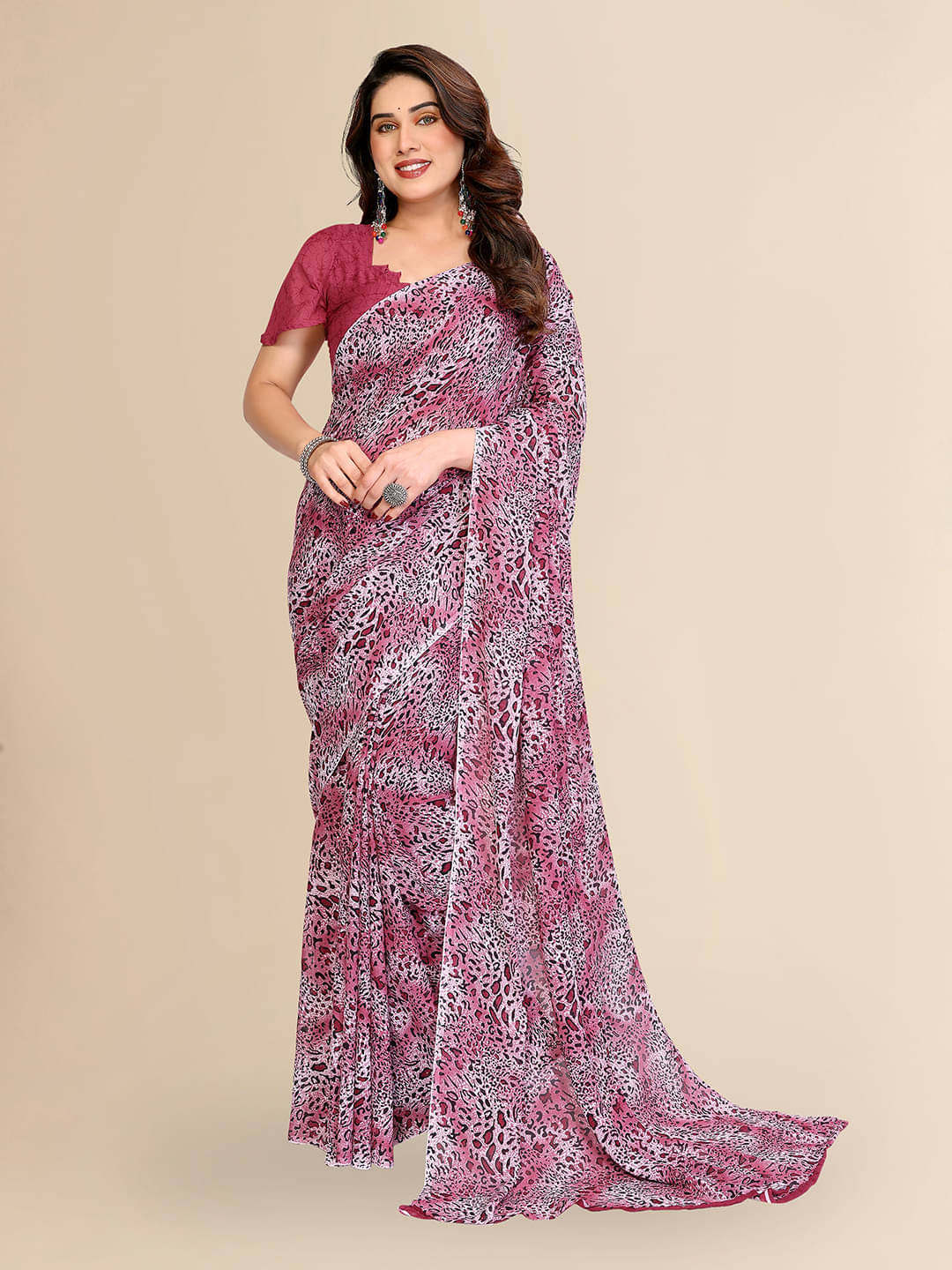 ANAND SAREES Georgette Printed Chanderi saree With Unstitched Blouse Piece ( Pink ) ANAND SAREES Georgette Printed Chanderi saree With Unstitched Blouse Piece ( Pink )
