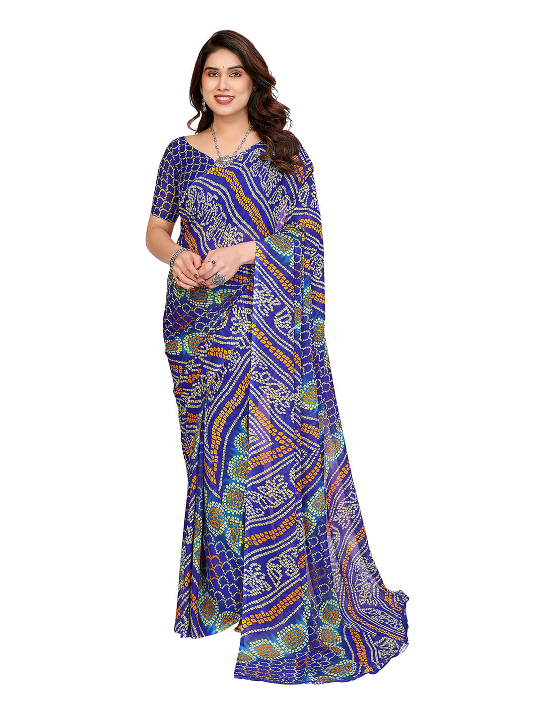 ANAND SAREES Georgette Printed Chanderi saree With Unstitched Blouse Piece ( Blue ) ANAND SAREES Georgette Printed Chanderi saree With Unstitched Blouse Piece ( Blue )