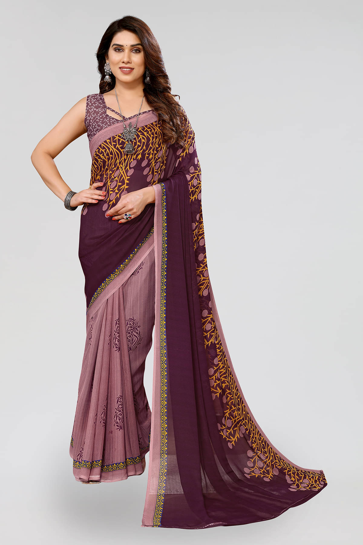 ANAND SAREES Georgette Printed Chanderi saree With Unstitched Blouse Piece ( Purple ) ANAND SAREES Georgette Printed Chanderi saree With Unstitched Blouse Piece ( Purple )