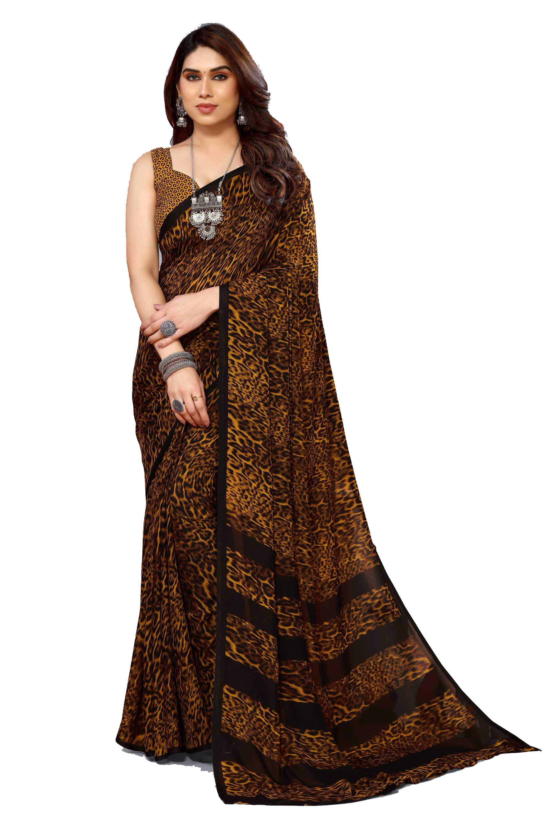     			ANAND SAREES Georgette Printed Chanderi saree With Unstitched Blouse Piece ( Yellow )