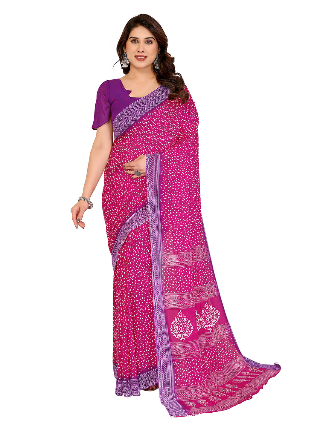     			ANAND SAREES Georgette Printed Chanderi saree With Unstitched Blouse Piece ( Pink )