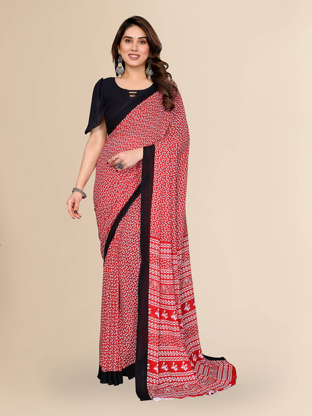 ANAND SAREES Georgette Printed Chanderi saree With Unstitched Blouse Piece ( Red ) ANAND SAREES Georgette Printed Chanderi saree With Unstitched Blouse Piece ( Red )