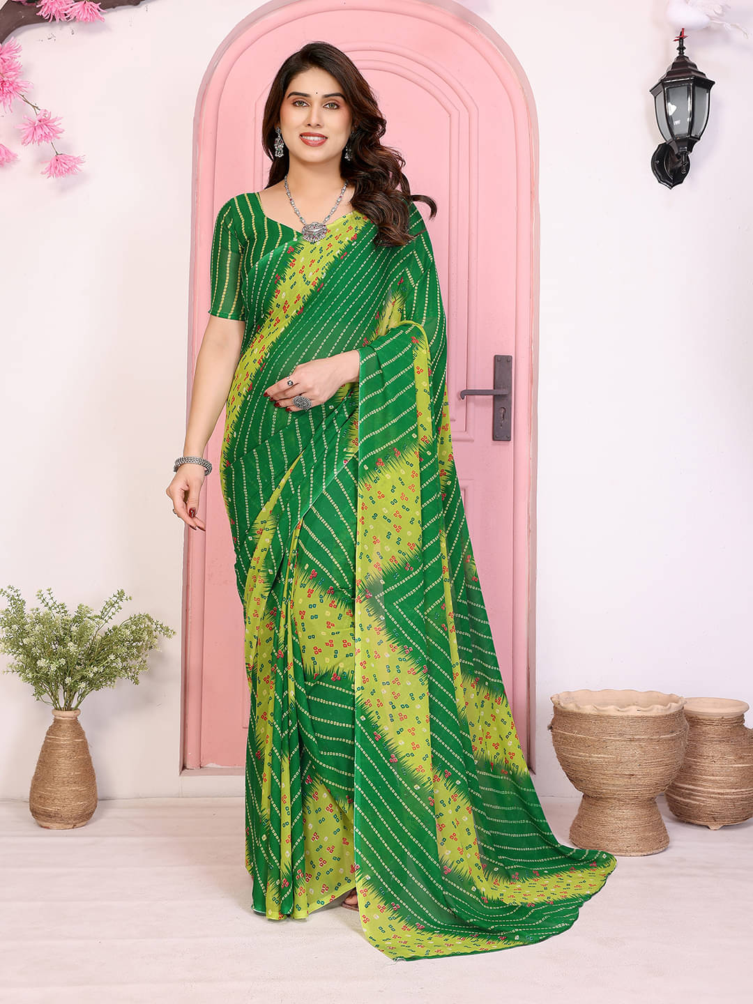     			ANAND SAREES Georgette Printed Chanderi saree With Unstitched Blouse Piece ( Green )