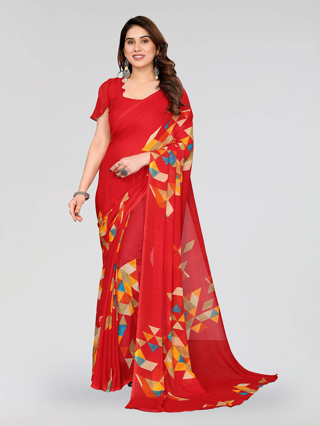     			ANAND SAREES Georgette Printed Chanderi saree With Unstitched Blouse Piece ( Red )
