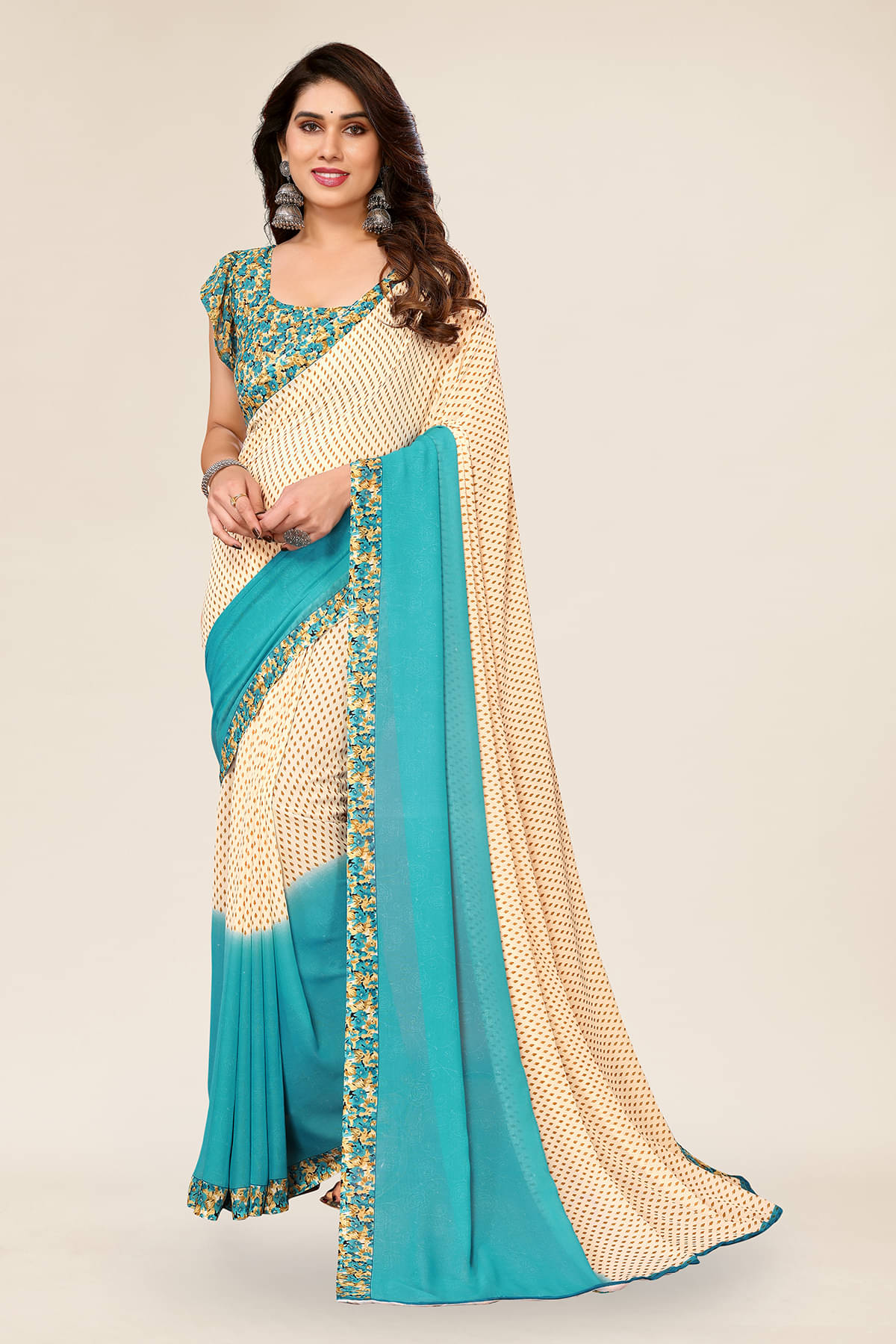 ANAND SAREES Georgette Printed Chanderi saree With Unstitched Blouse Piece ( Blue ) ANAND SAREES Georgette Printed Chanderi saree With Unstitched Blouse Piece ( Blue )
